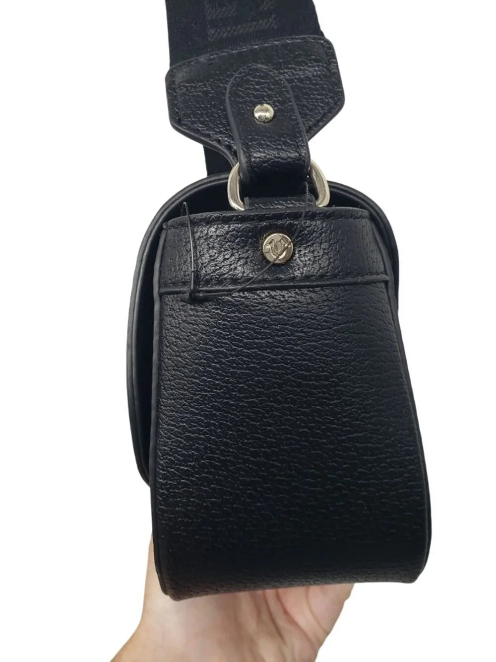 True Religion Crossbody Bag Purse Black Gold Horse Shoe